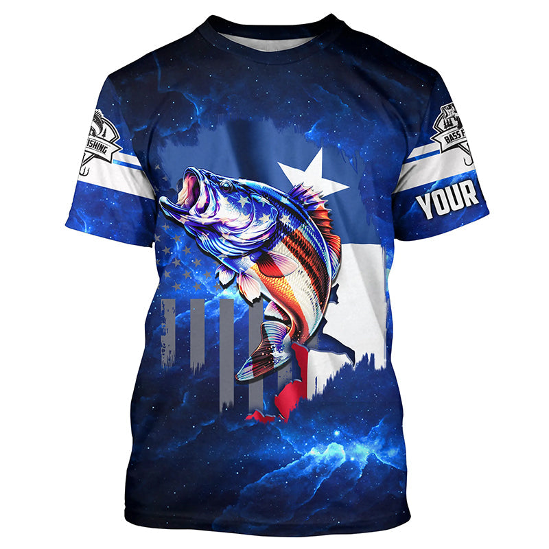 Texas Flag TX Bass Fishing US blue galaxy custom Performance Long Sleeve UV protection NQSD100