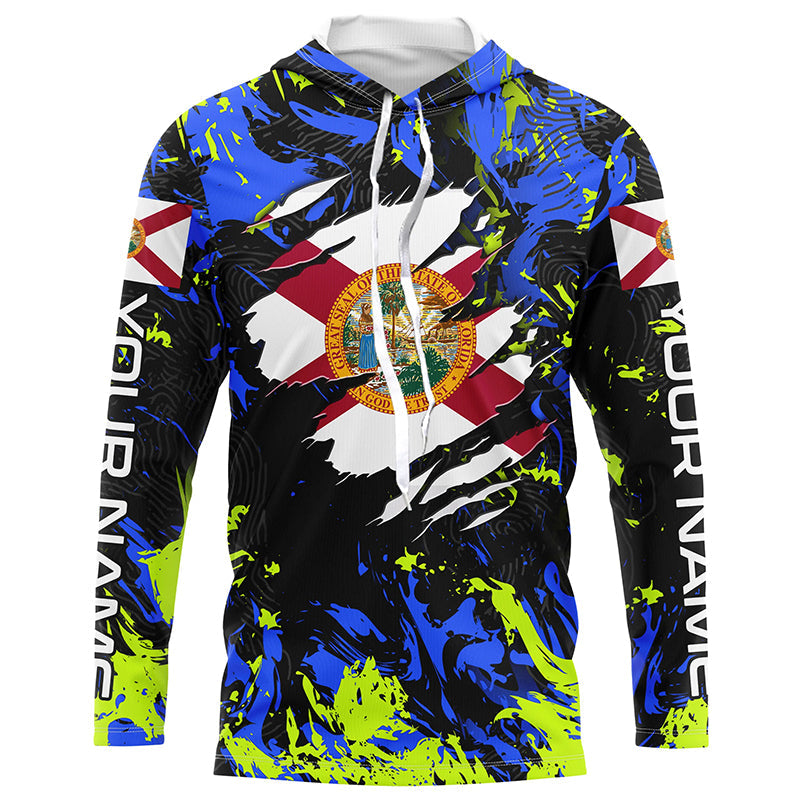 Blue green camo Florida flag patriot Custom sun protection fishing long sleeve NQS7263