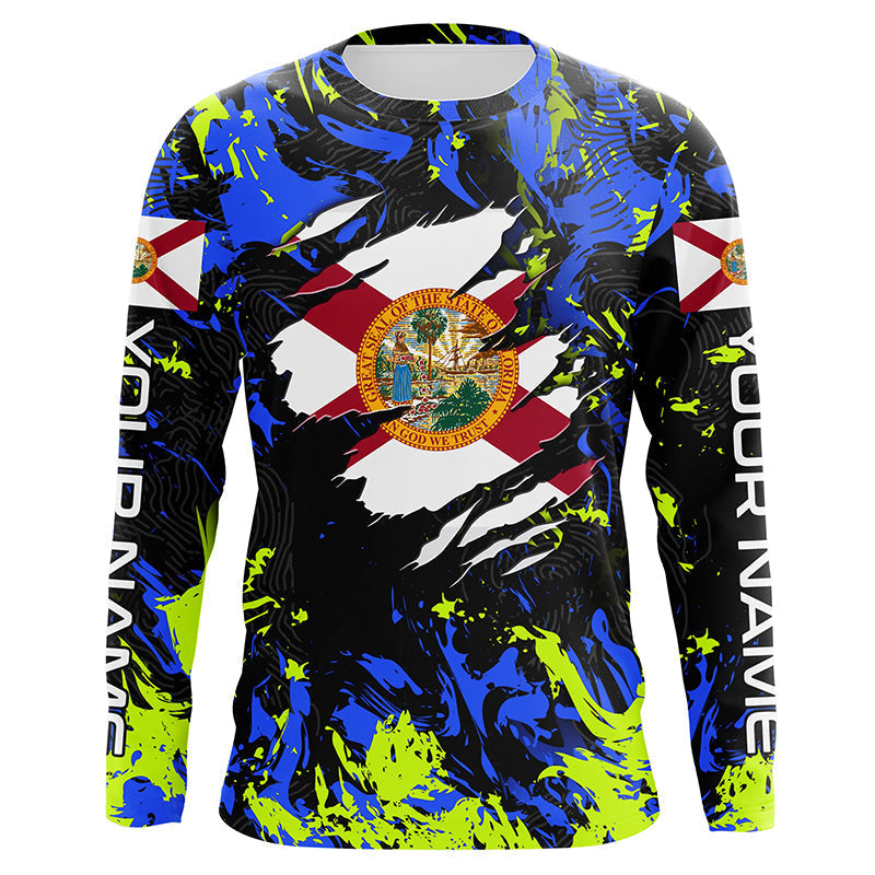 Blue green camo Florida flag patriot Custom sun protection fishing long sleeve NQS7263