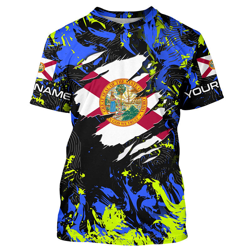Blue green camo Florida flag patriot Custom sun protection fishing long sleeve NQS7263