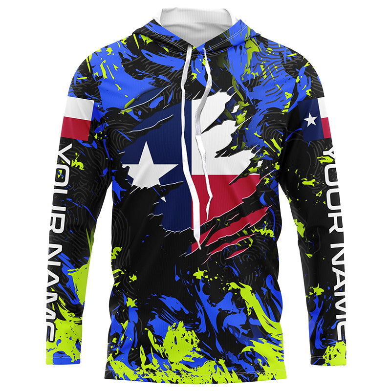 Blue green camo Texas flag patriot Custom sun protection fishing long sleeve NQS7264