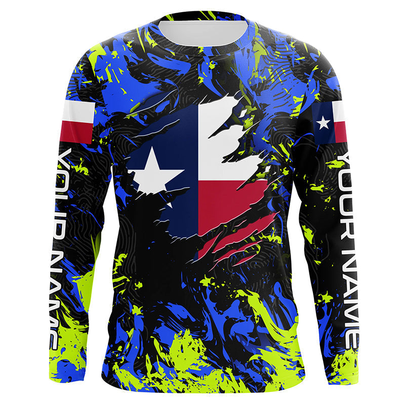 Blue green camo Texas flag patriot Custom sun protection fishing long sleeve NQS7264