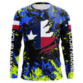 Blue green camo Texas flag patriot Custom sun protection fishing long sleeve NQS7264