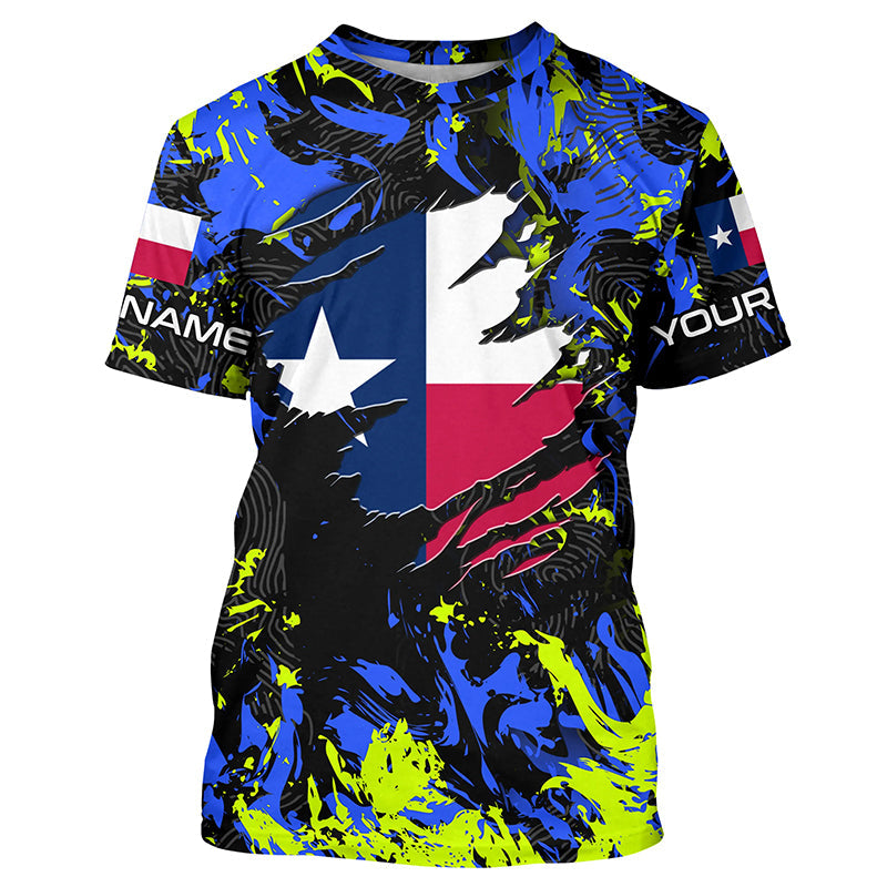 Blue green camo Texas flag patriot Custom sun protection fishing long sleeve NQS7264