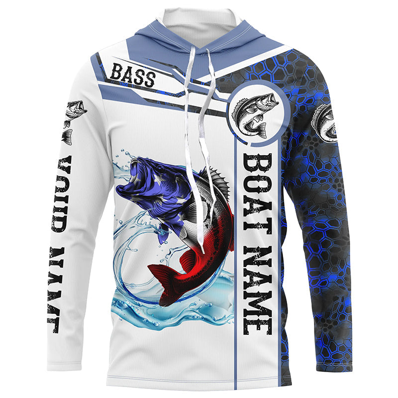 Bass Fishing blue camo American Flag Custom name and boat name performance Long Sleeve Fishing NQS5190