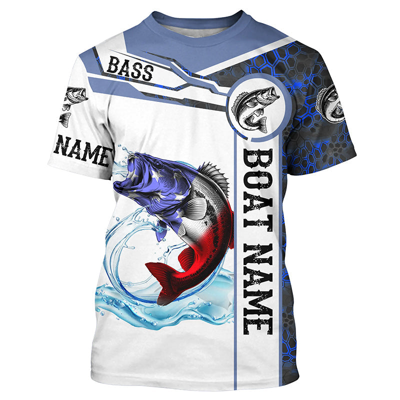 Bass Fishing blue camo American Flag Custom name and boat name performance Long Sleeve Fishing NQS5190