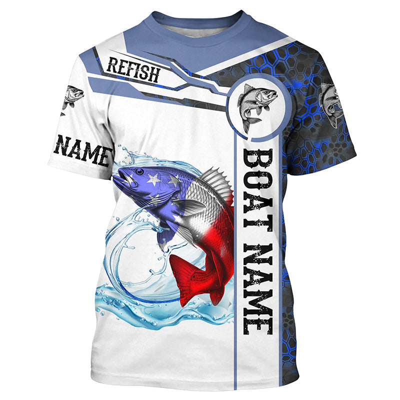 Redfish Fishing blue camo American Flag Custom name and boat name performance Long Sleeve Fishing NQS5191