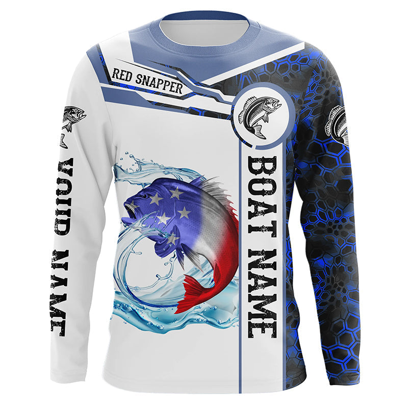 Red snapper Fishing blue camo American Flag Custom name and boat name performance Fishing NQS5192