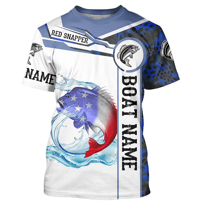 Red snapper Fishing blue camo American Flag Custom name and boat name performance Fishing NQS5192