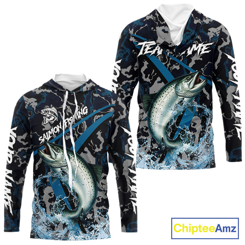 Custom Chinook Salmon Fishing Camo Long Sleeve Fishing, Personalized Salmon Fishing Team NQS9939