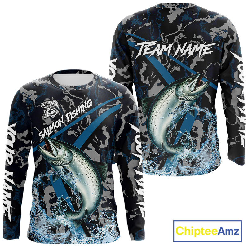 Custom Chinook Salmon Fishing Camo Long Sleeve Fishing, Personalized Salmon Fishing Team NQS9939