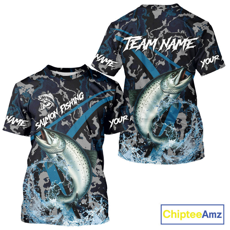 Custom Chinook Salmon Fishing Camo Long Sleeve Fishing, Personalized Salmon Fishing Team NQS9939