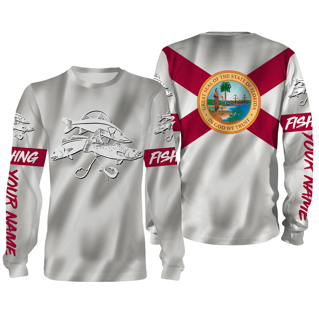 Inshore Slam Snook, Redfish,Trout fishing Florida State Flag 3D All Over print saltwater personalized fishing apparel for Adult and kid NQS438