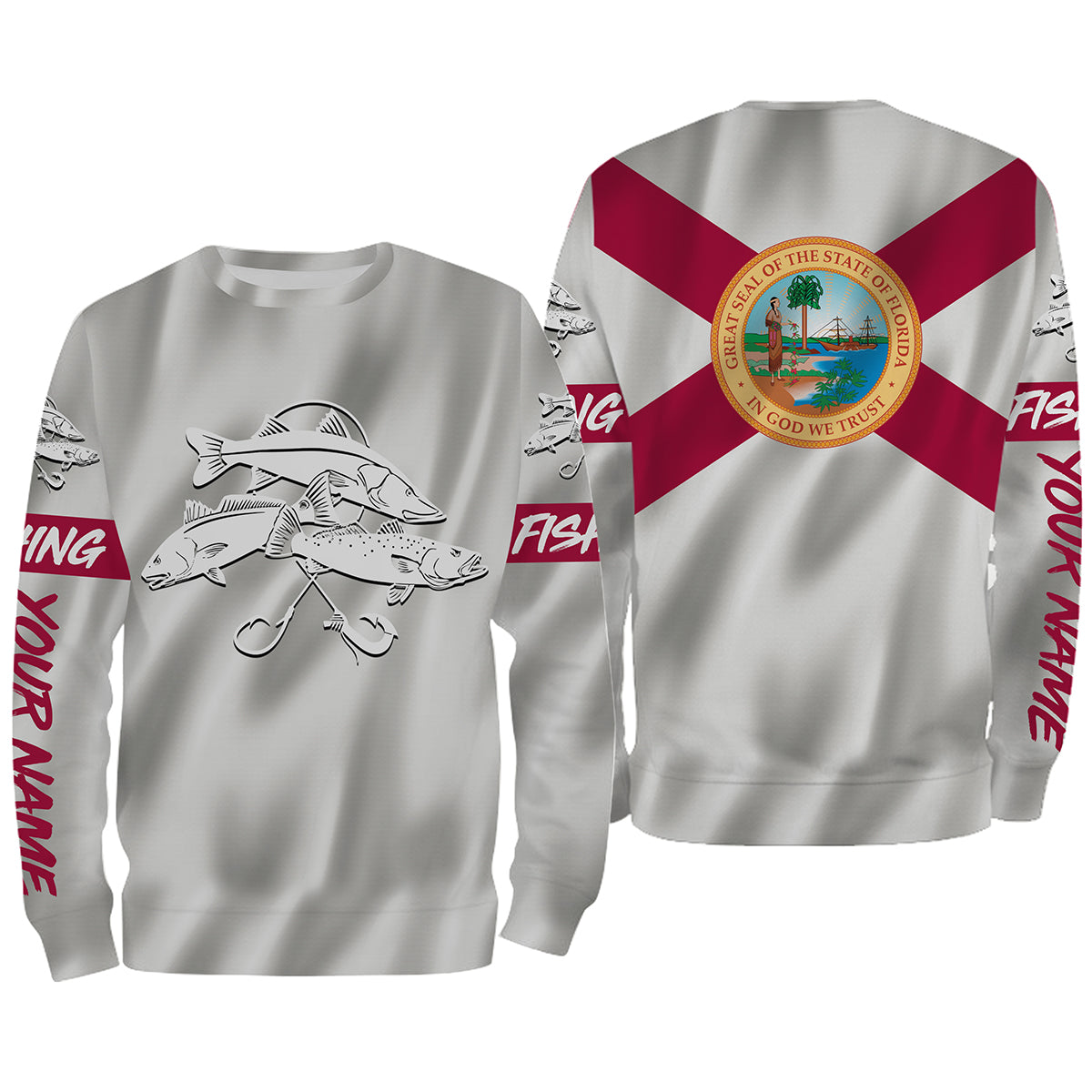 Inshore Slam Snook, Redfish,Trout fishing Florida State Flag 3D All Over print saltwater personalized fishing apparel for Adult and kid NQS438