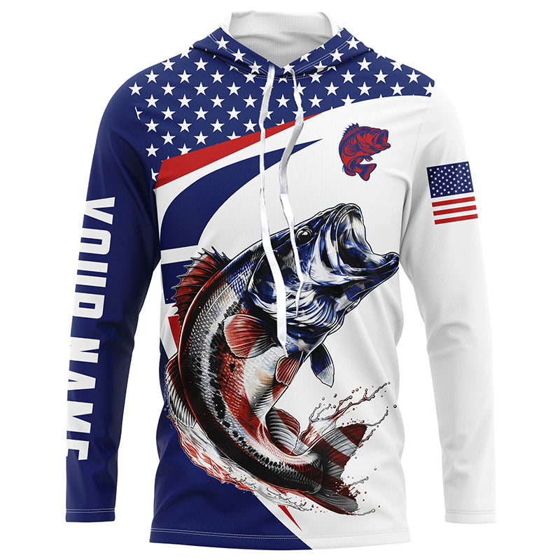 Red white and blue Largemouth Bass fishing American flag patriotic Custom UV protection Fishing NQS5689