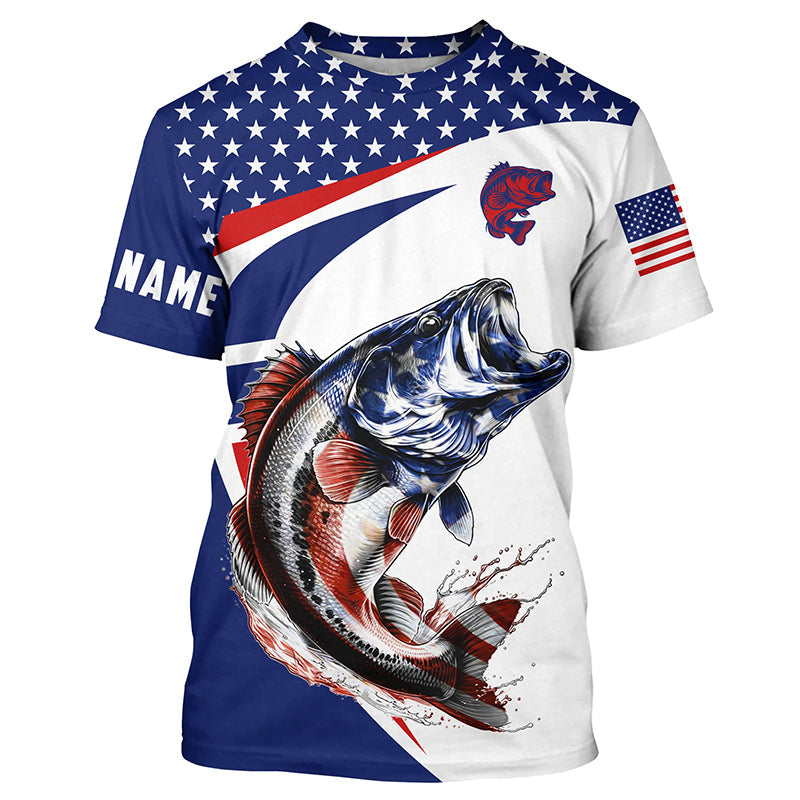 Red white and blue Largemouth Bass fishing American flag patriotic Custom UV protection Fishing NQS5689