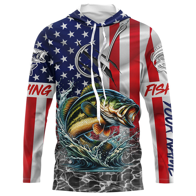 American Flag Bass Fish hook Custom long sleeve performance Fishing, Bass Fishing NQS5690