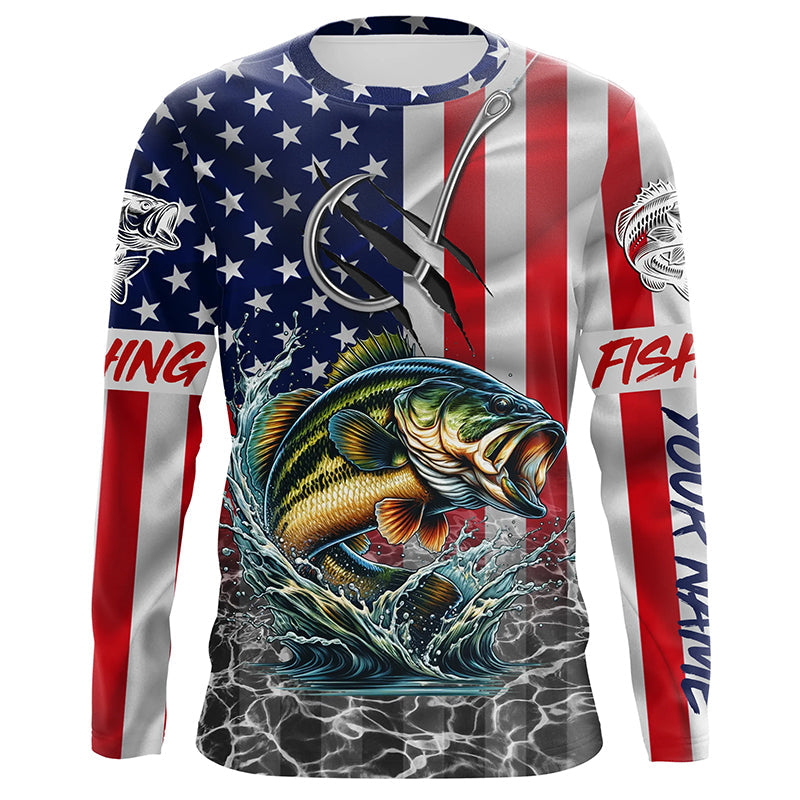American Flag Bass Fish hook Custom long sleeve performance Fishing, Bass Fishing NQS5690