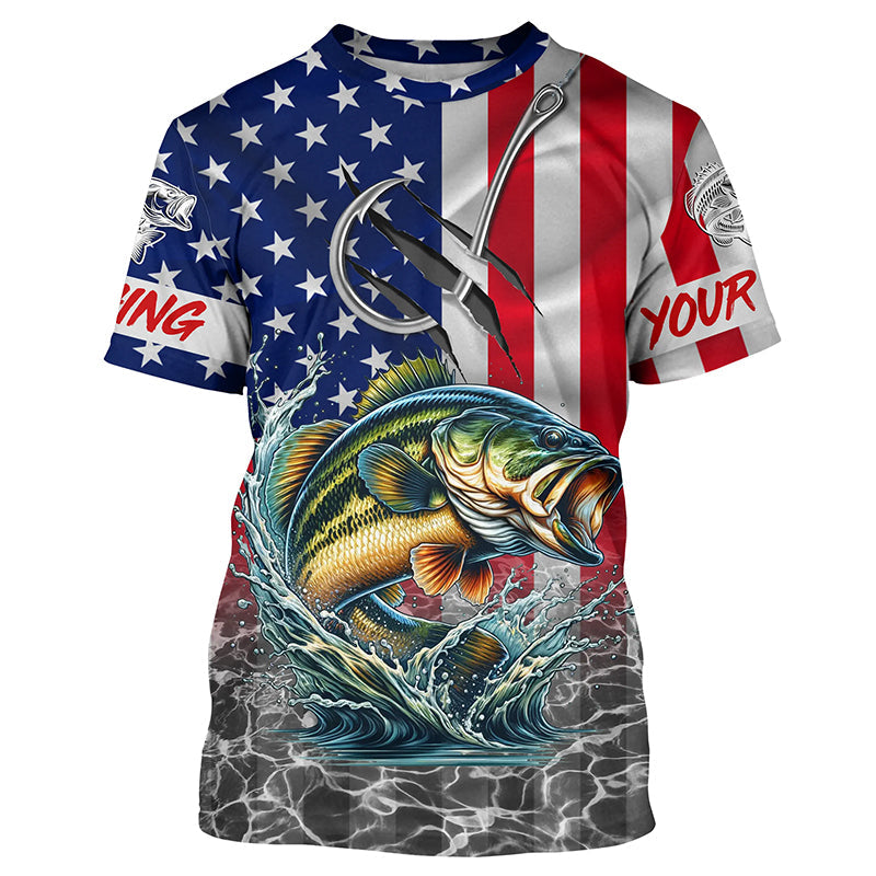 American Flag Bass Fish hook Custom long sleeve performance Fishing, Bass Fishing NQS5690