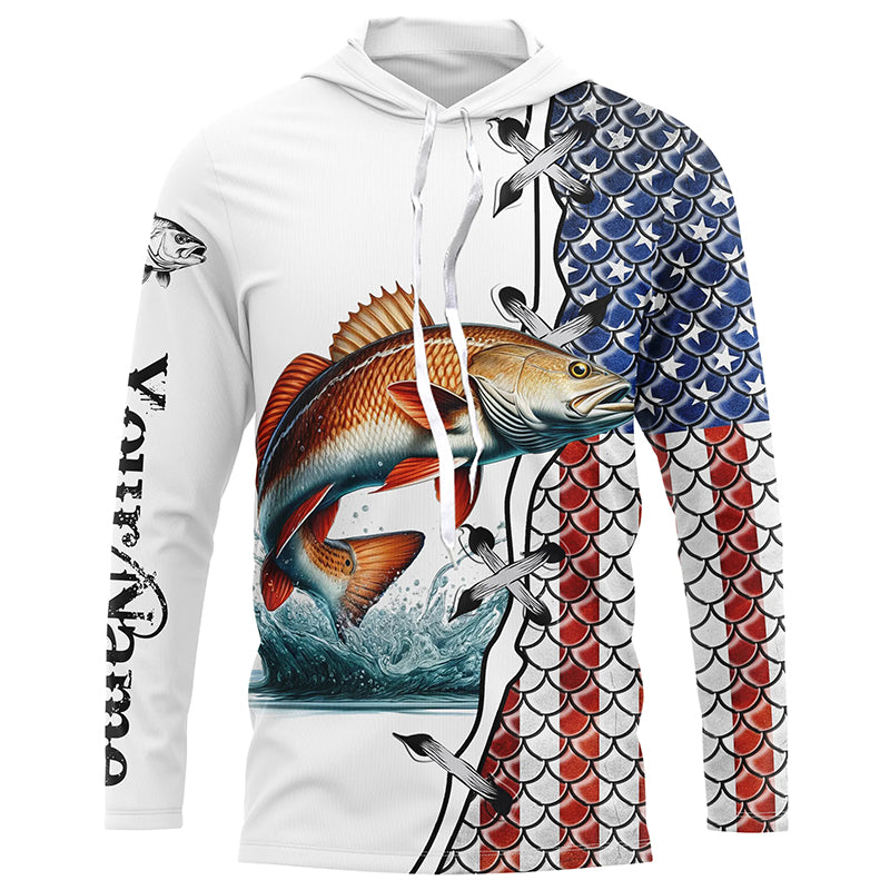 Redfish puppy drum fishing American flag patriotic 4th July Custom performance fishing NQS2073