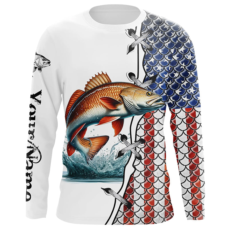 Redfish puppy drum fishing American flag patriotic 4th July Custom performance fishing NQS2073
