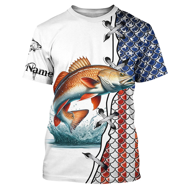 Redfish puppy drum fishing American flag patriotic 4th July Custom performance fishing NQS2073
