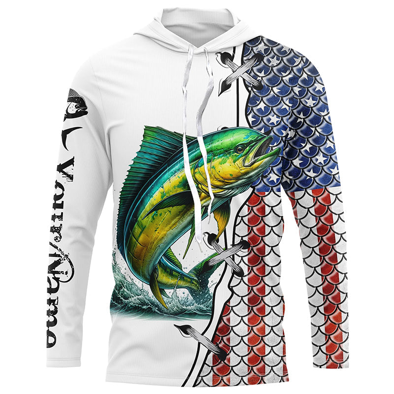 Mahi mahi fishing American flag patriotic 4th July Custom performance fishing NQS2074