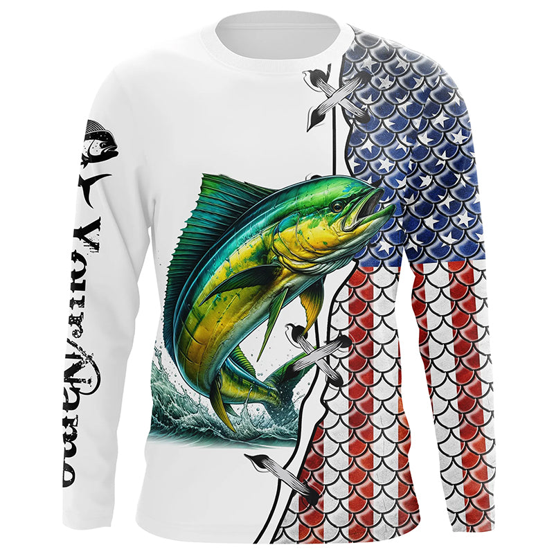Mahi mahi fishing American flag patriotic 4th July Custom performance fishing NQS2074