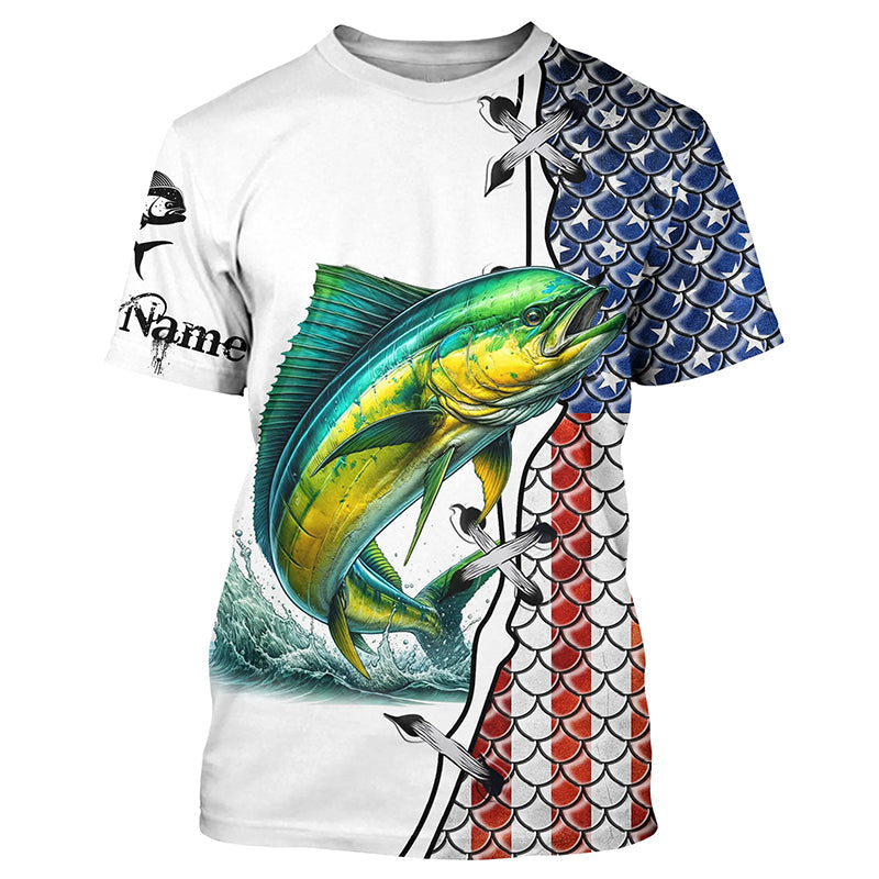 Mahi mahi fishing American flag patriotic 4th July Custom performance fishing NQS2074