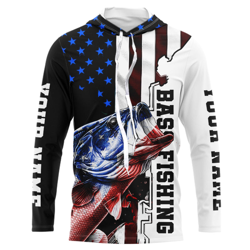 Personalized Largemouth Bass Fishing American flag Bass Long Sleeve Fishing tournament NQS3723