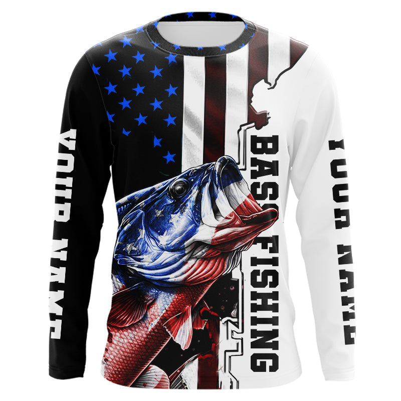 Personalized Largemouth Bass Fishing American flag Bass Long Sleeve Fishing tournament NQS3723