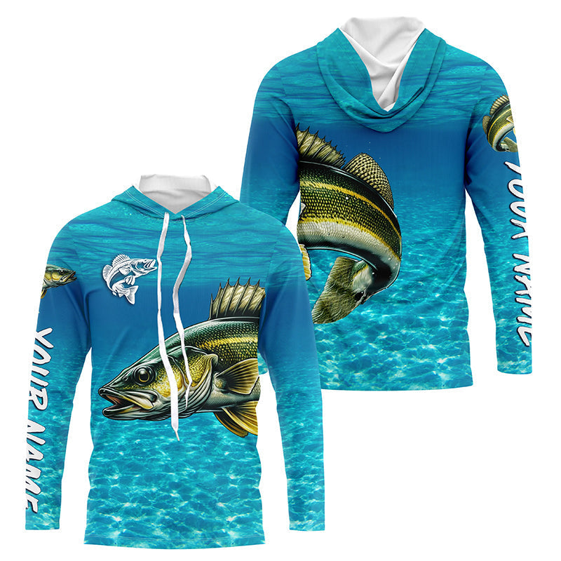 Walleye fishing blue water camo Custom sun protection long sleeve fishing, women NQS8438