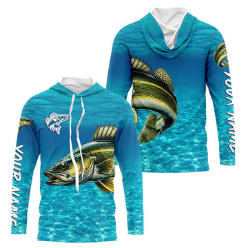 Walleye fishing blue water camo Custom sun protection long sleeve fishing, women NQS8438