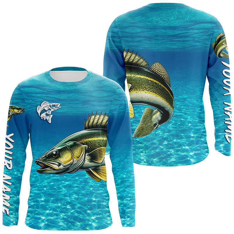 Walleye fishing blue water camo Custom sun protection long sleeve fishing, women NQS8438