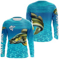 Walleye fishing blue water camo Custom sun protection long sleeve fishing, women NQS8438