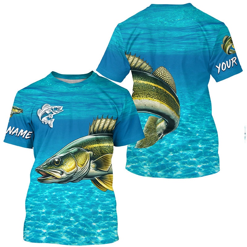 Walleye fishing blue water camo Custom sun protection long sleeve fishing, women NQS8438