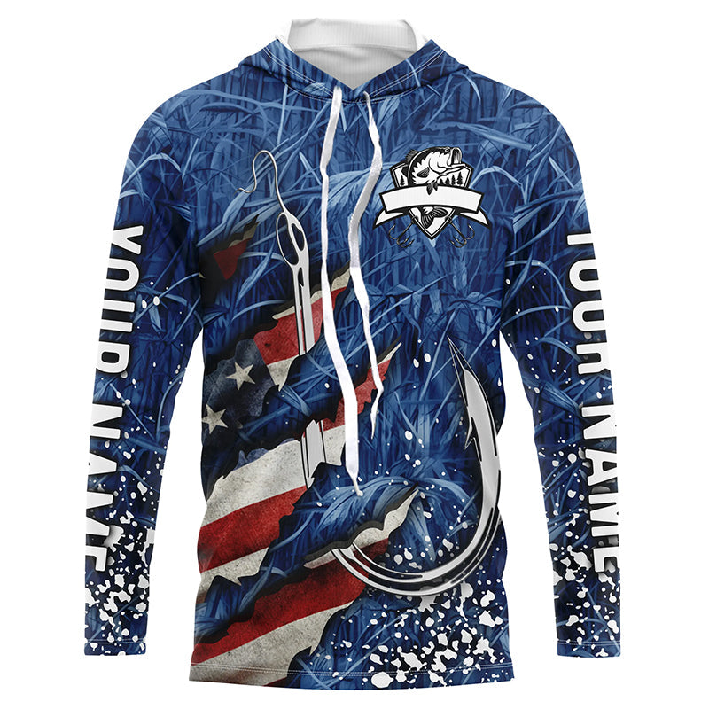American flag fish hook blue camo fishing custom sun protection performance long sleeve fishing NQS4307