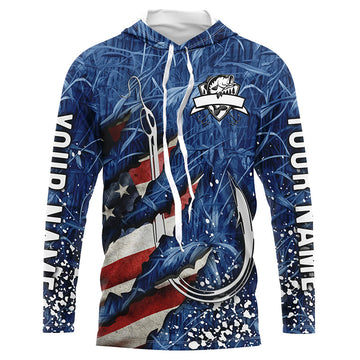 American flag fish hook blue camo fishing custom sun protection performance long sleeve fishing NQS4307