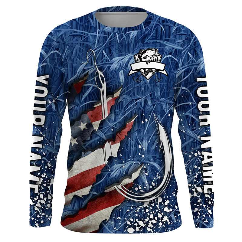 American flag fish hook blue camo fishing custom sun protection performance long sleeve fishing NQS4307