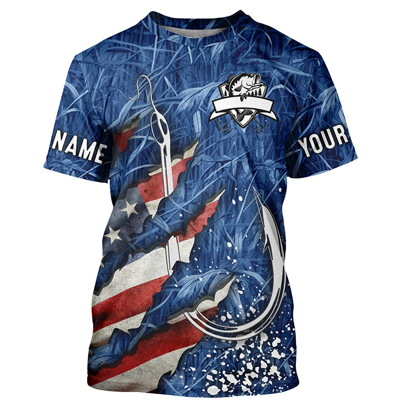 American flag fish hook blue camo fishing custom sun protection performance long sleeve fishing NQS4307