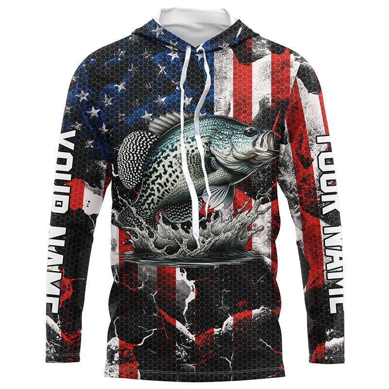 Crappie fishing black American flag Custom UV protection performance long sleeve fishing NQS7276