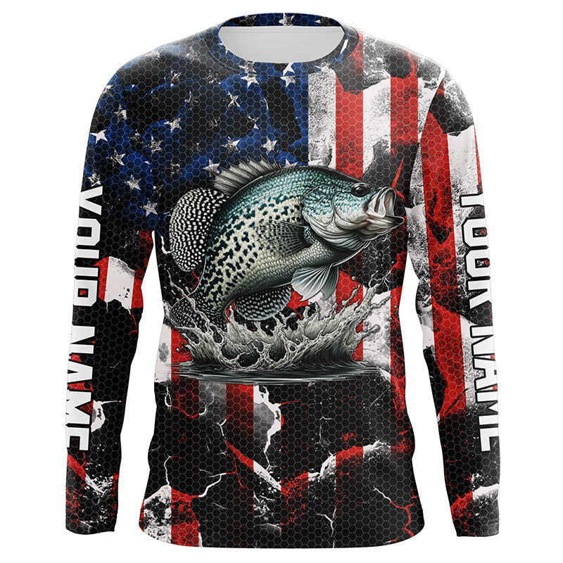 Crappie fishing black American flag Custom UV protection performance long sleeve fishing NQS7276