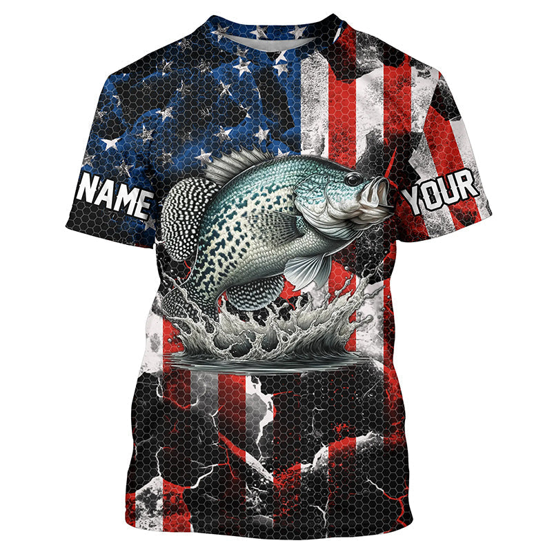 Crappie fishing black American flag Custom UV protection performance long sleeve fishing NQS7276