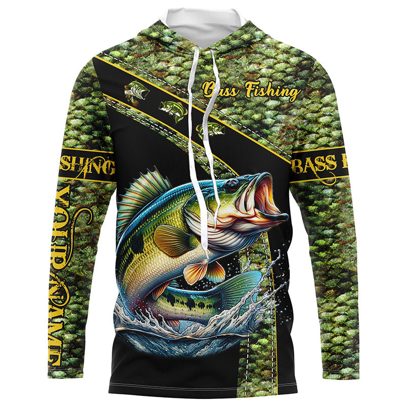 Largemouth Bass fishing scales UV protection Custom long sleeve fishing, Bass fishing NQS4888