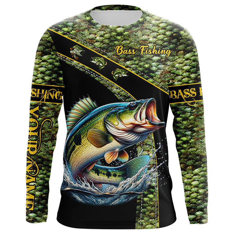 Largemouth Bass fishing scales UV protection Custom long sleeve fishing, Bass fishing NQS4888