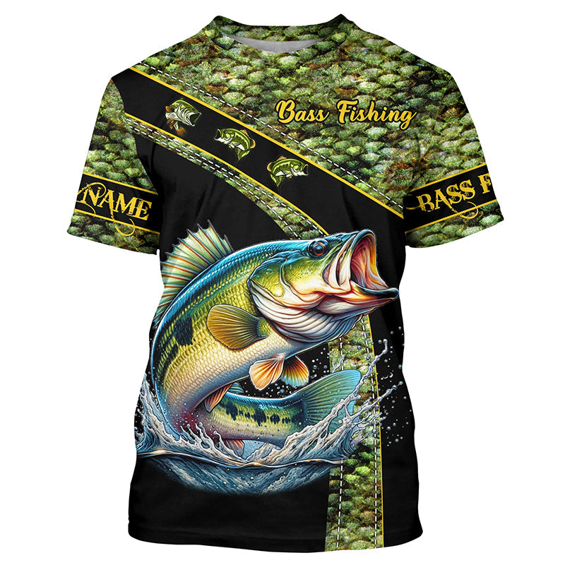 Largemouth Bass fishing scales UV protection Custom long sleeve fishing, Bass fishing NQS4888