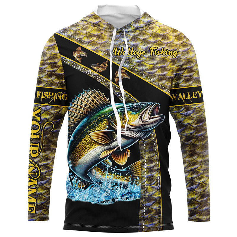 Walleye fishing scales UV protection Custom long sleeve fishing, Walleye fishing NQS4890