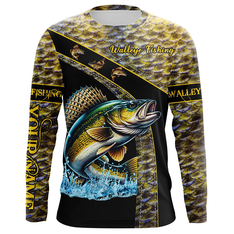 Walleye fishing scales UV protection Custom long sleeve fishing, Walleye fishing NQS4890