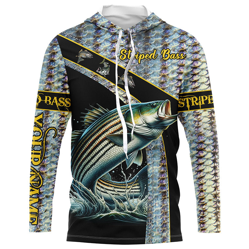 Striped Bass fishing scales UV protection Custom long sleeve fishing, Striper fishing NQS4891