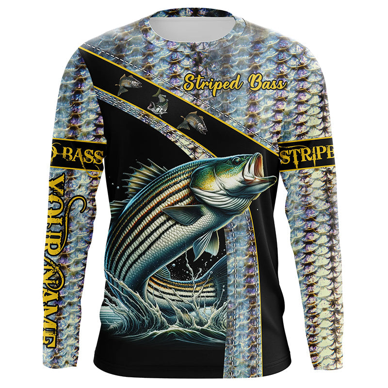 Striped Bass fishing scales UV protection Custom long sleeve fishing, Striper fishing NQS4891